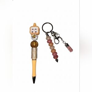✨ "Stay Toasty" Handmade Beaded Pen & Keychain Set ✨🍞